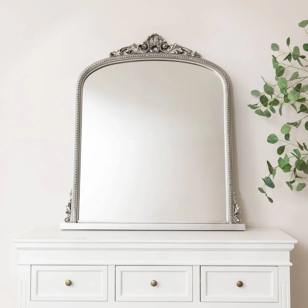 Melody Maison Antique Silver Ornate Arch Overmantle Mirror - 88cm X 100cm