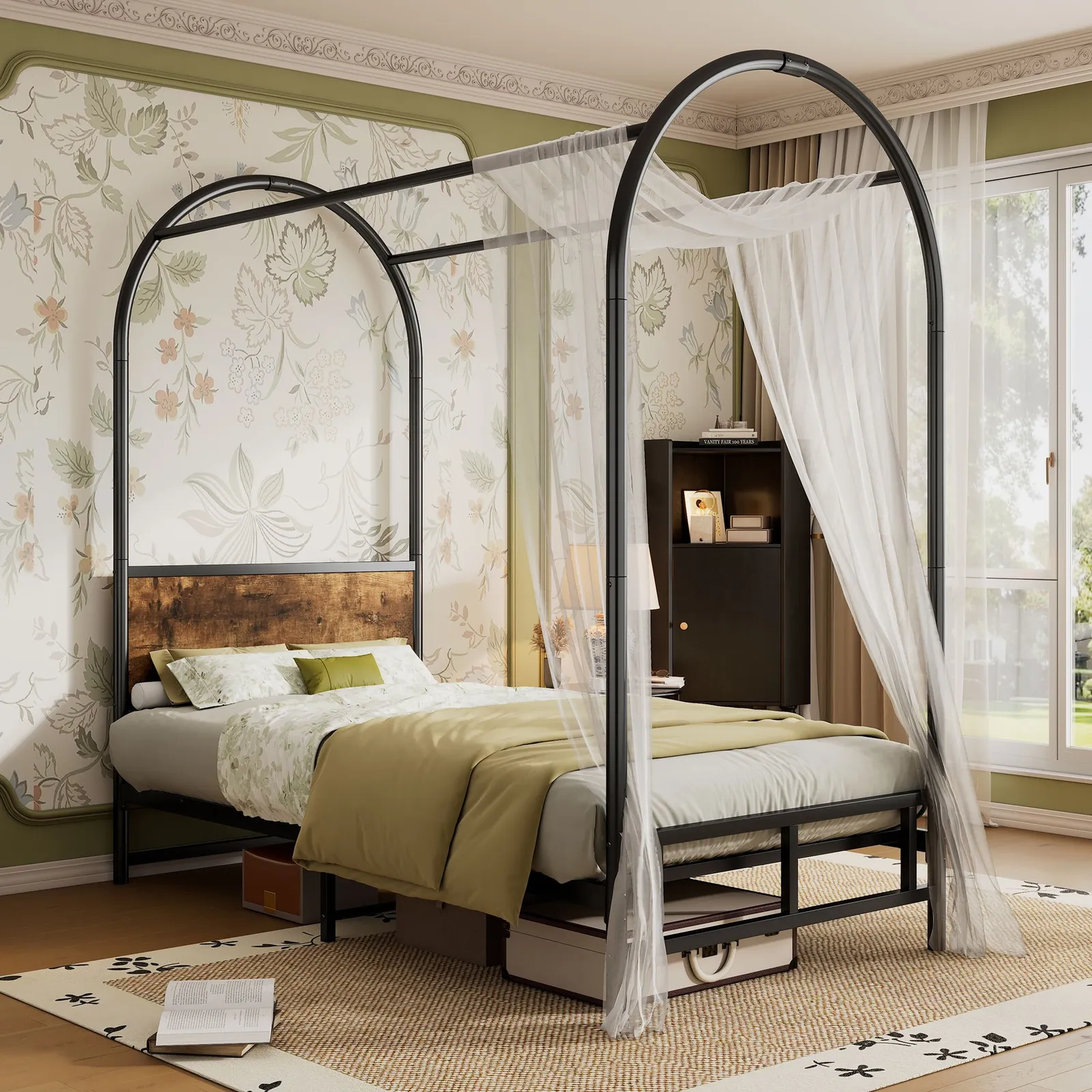Matteo Metal Bed, 3FT Single Bed Durable & Sturdy, Canopy Twin Bed in Black