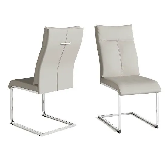 Chapin Faux Leather Dining Chair In Cream And Chrome Leg In Pair
