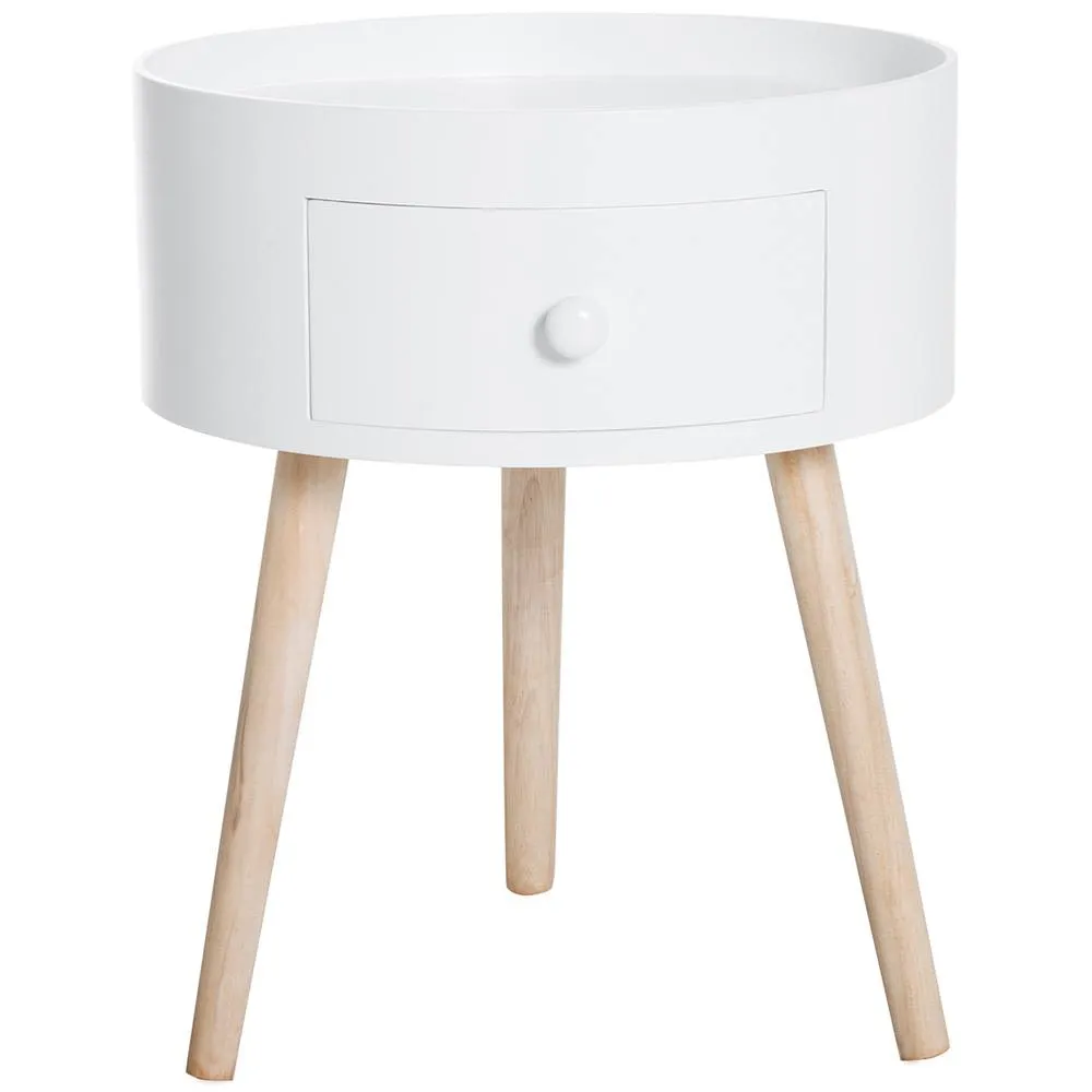 HOMCOM Coffee Table Furniture Bedroom Round Corner Drawer Storage Unit in White