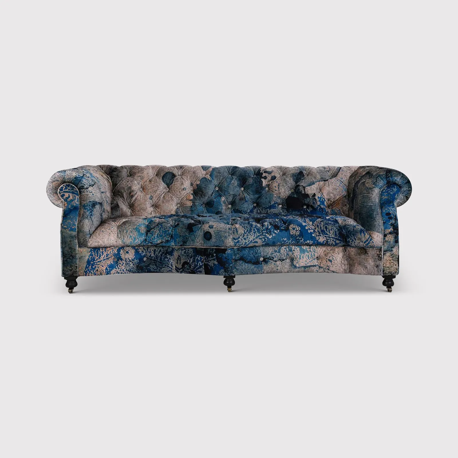 Timothy Oulton Serpentine Chesterfield Sofa 3 Seater, Blue Fabric | Barker & Stonehouse