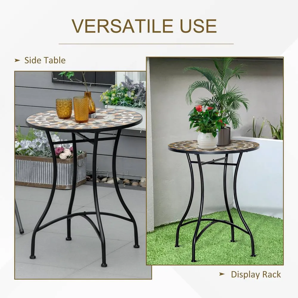 OUTSUNNY 60cm Mosaic Round Bistro Table Outdoor Garden Side Table, Grey 6