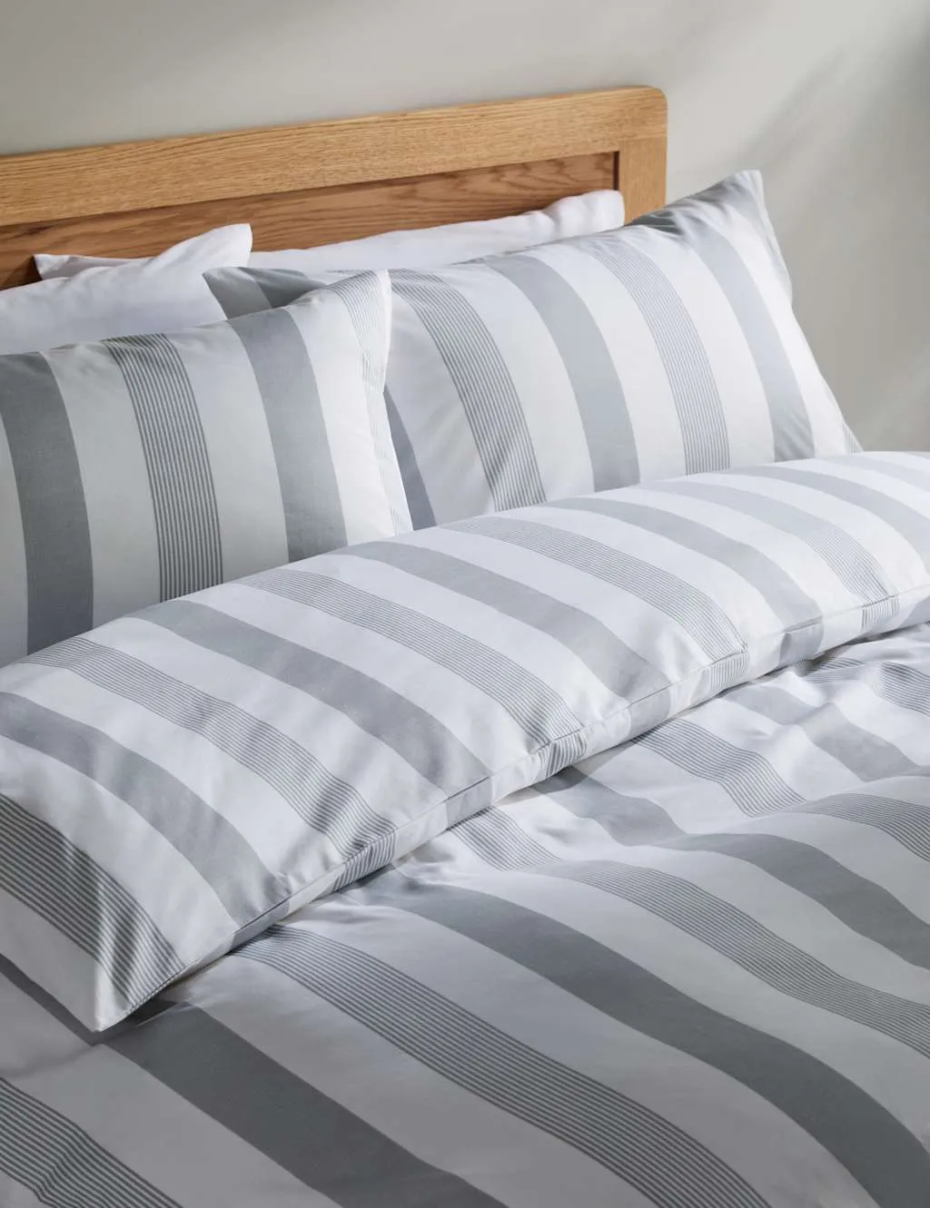 M&S Pure Cotton Hadley Striped Bedding Set Light Grey