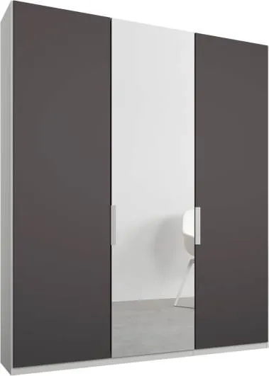Caren 3 door 150cm Hinged Wardrobe, White Frame, Matt Graphite Grey & Mirror Doors, Premium Interior