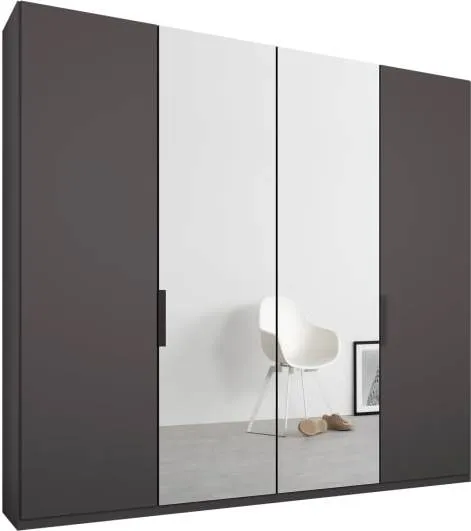Caren 4 door 200cm Hinged Wardrobe, Graphite Grey Frame, Matt Graphite Grey & Mirror Doors, Premium Interior