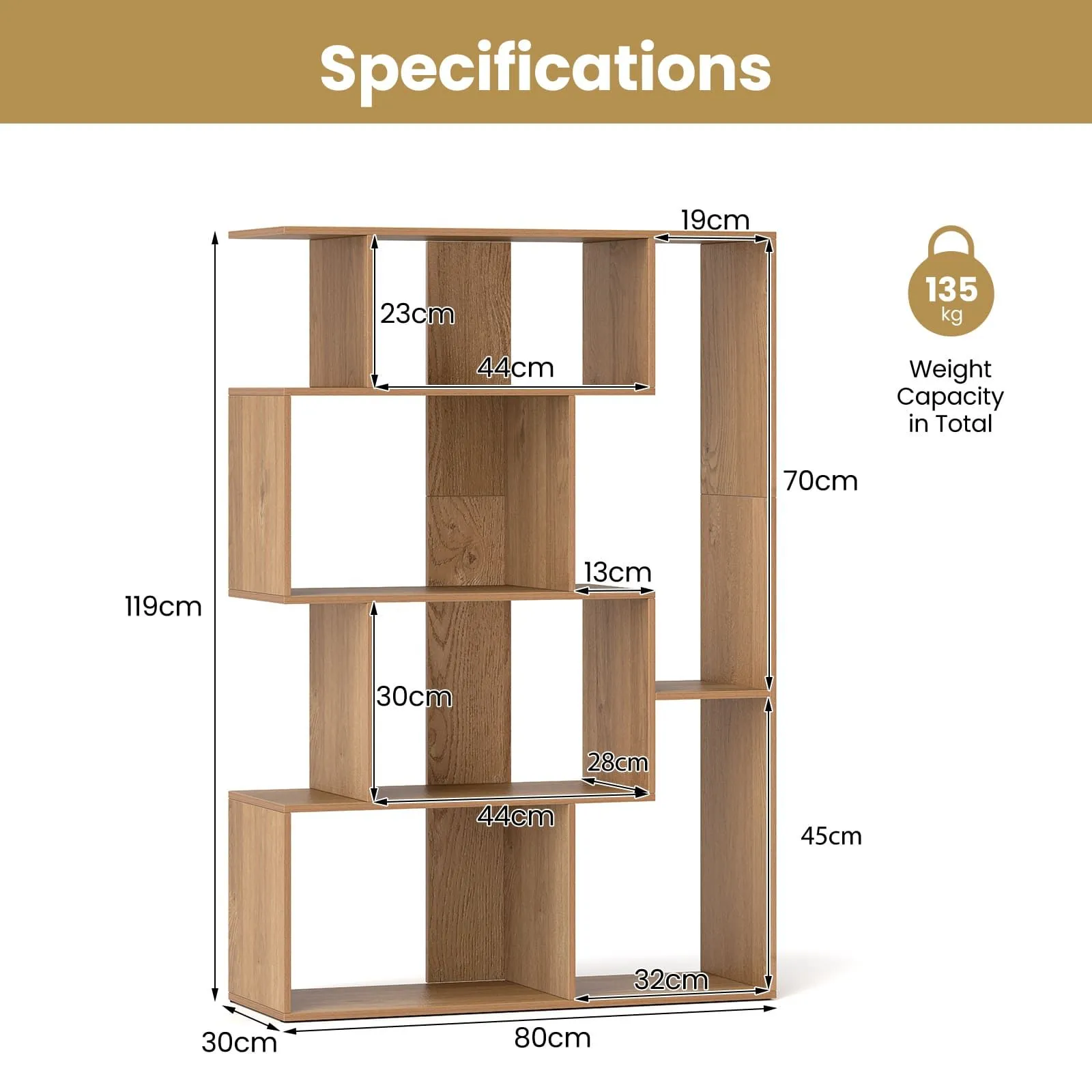 Costway Open-back Geometric Bookshelf Home 6-Cube Large Bookcase in Natural 2
