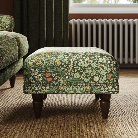 Jolene William Morris Blackthorn Print Velvet Footstool 2