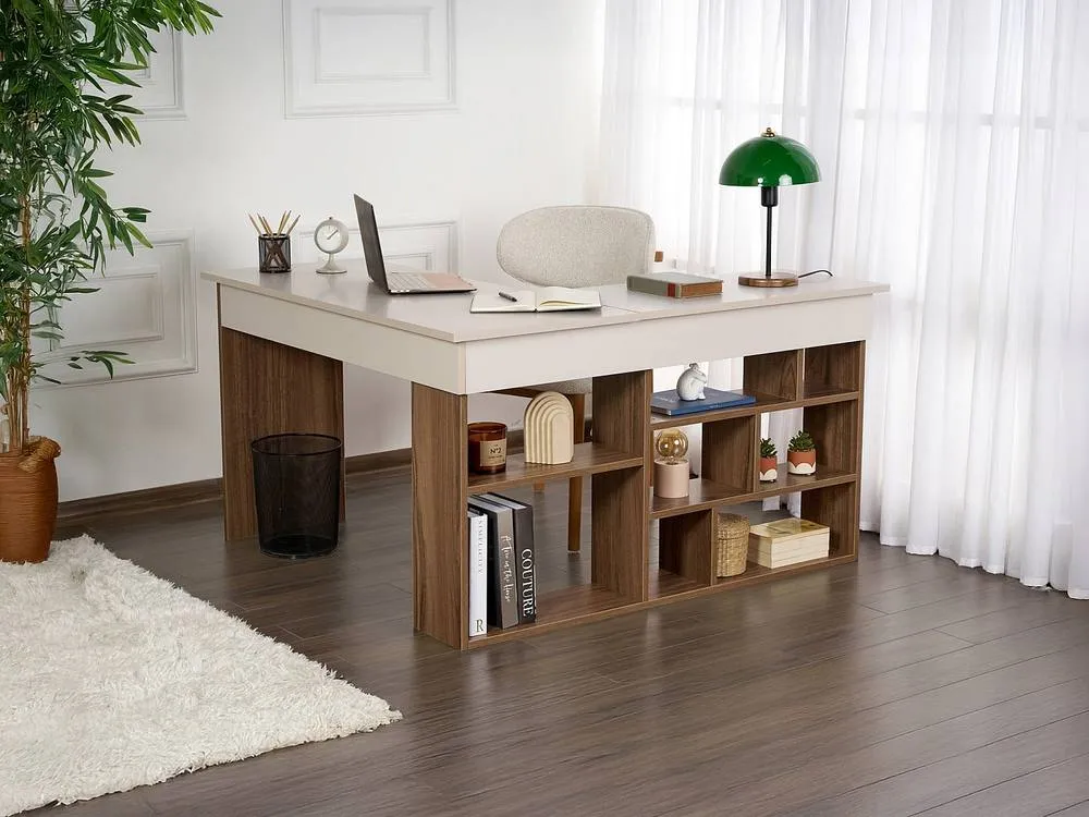 Vente-unique Corner Desk With Storage Units - Colour: Beige & Dark Natural in Brown 3