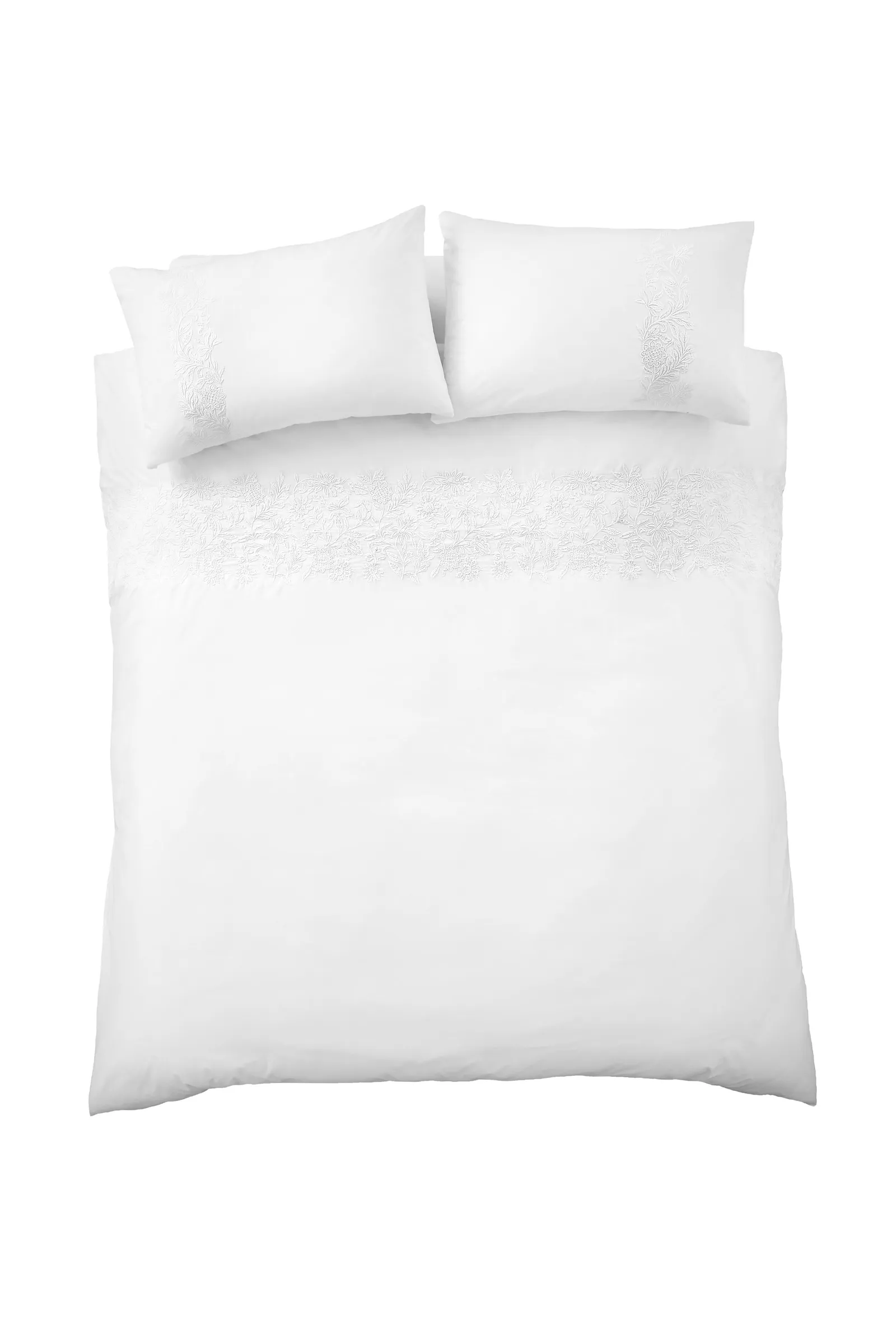 Bianca 'Embroidery Floral' 200 Thread Count Cotton Duvet Cover Set in White 6