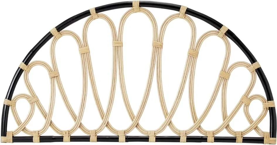 Tapu Double Headboard, Half Moon, Black and Natural Rattan