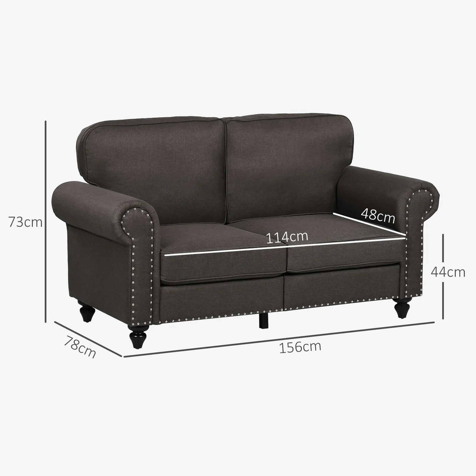 HOMCOM 2 Seater Sofa Couch Fabric Love Seat Sofa with Nailhead Trim in Brown 3