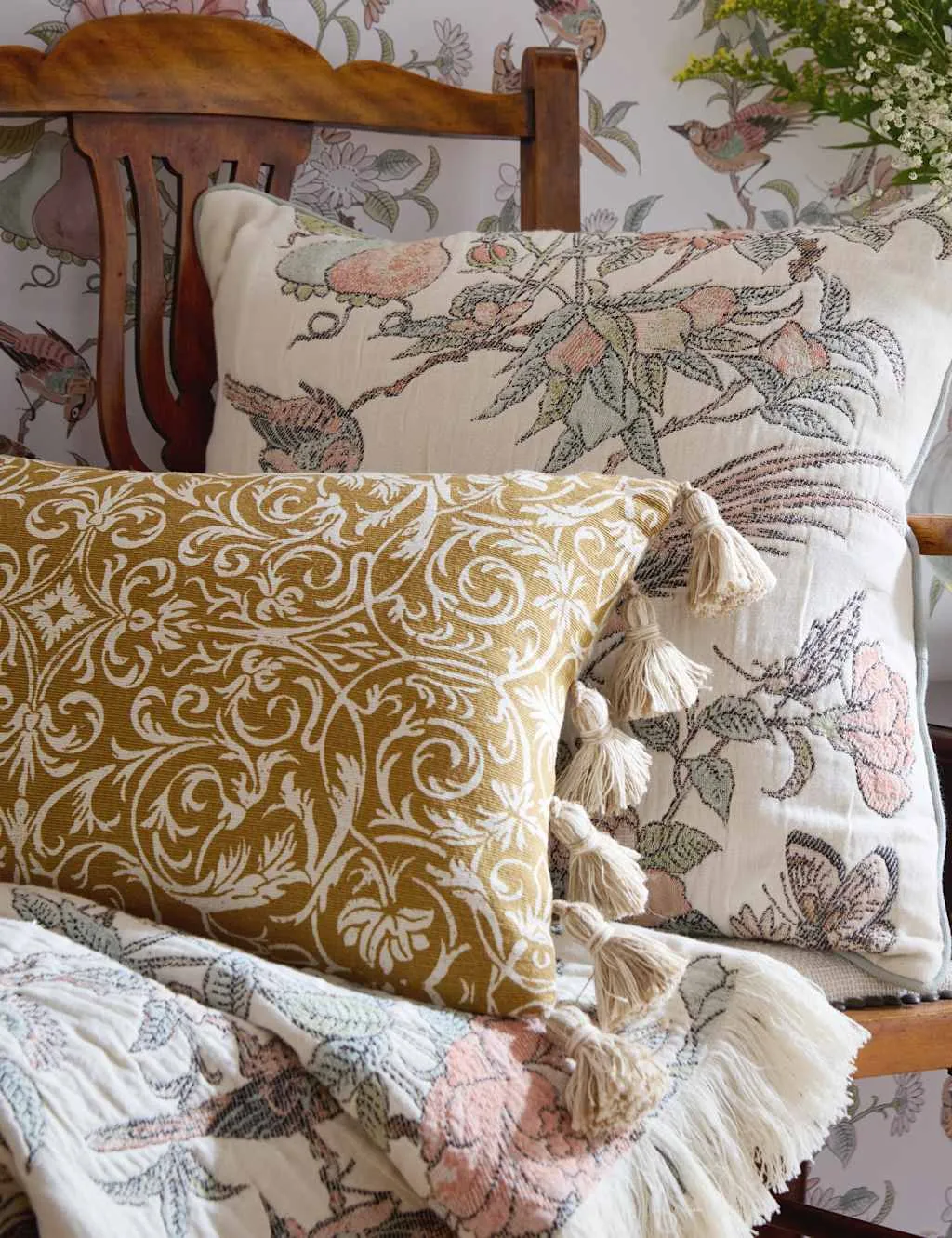 Historic Royal Palaces Pure Cotton Kensington Cushion Yellow Mix