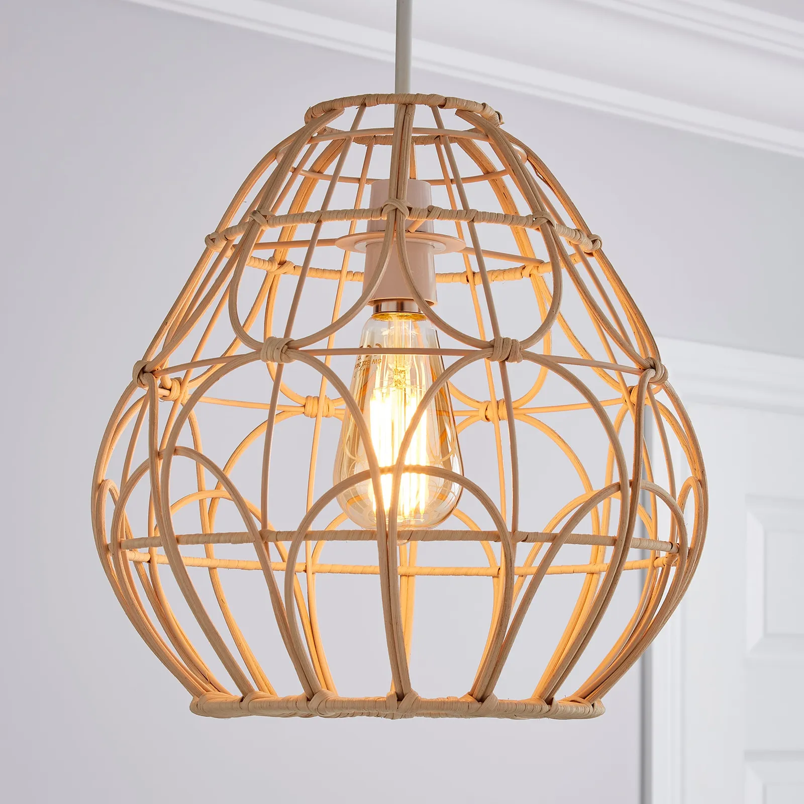 Decorative Cane Easy Fit Pendant Natural Brown