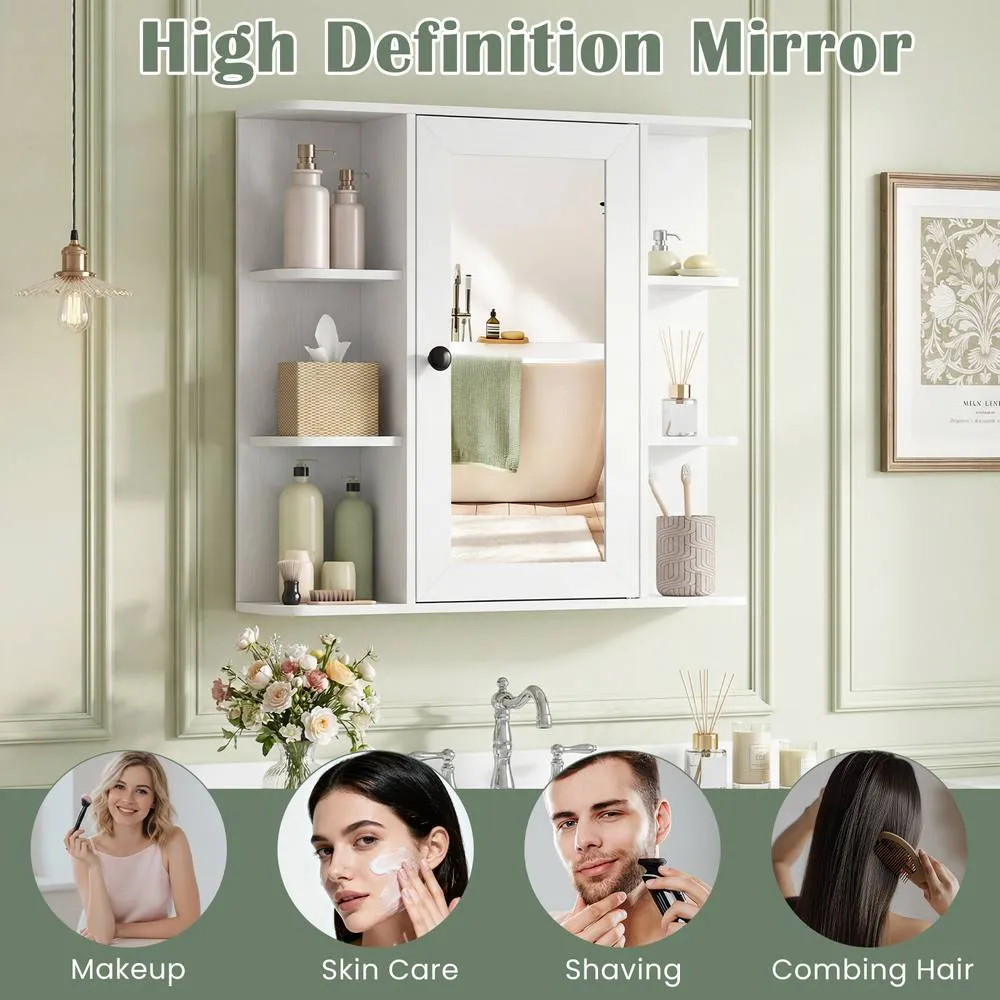 Costway Bathroom Wall Cabinet Modern Wall Mounted Medicine Cabinet with Mirror in White 3