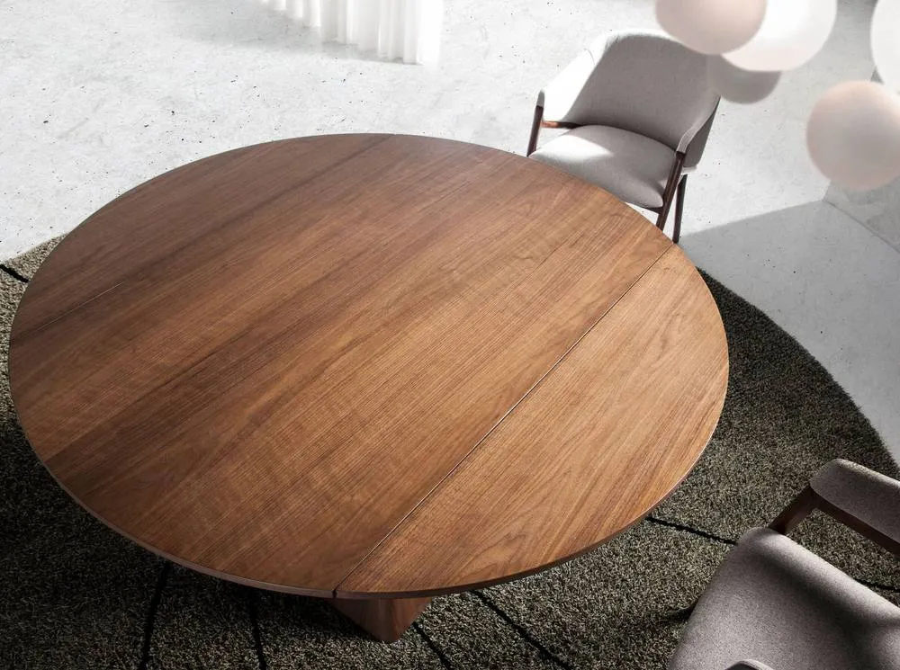 Angel Cerda Model Round Walnut Veneer Extending Dining Table 6