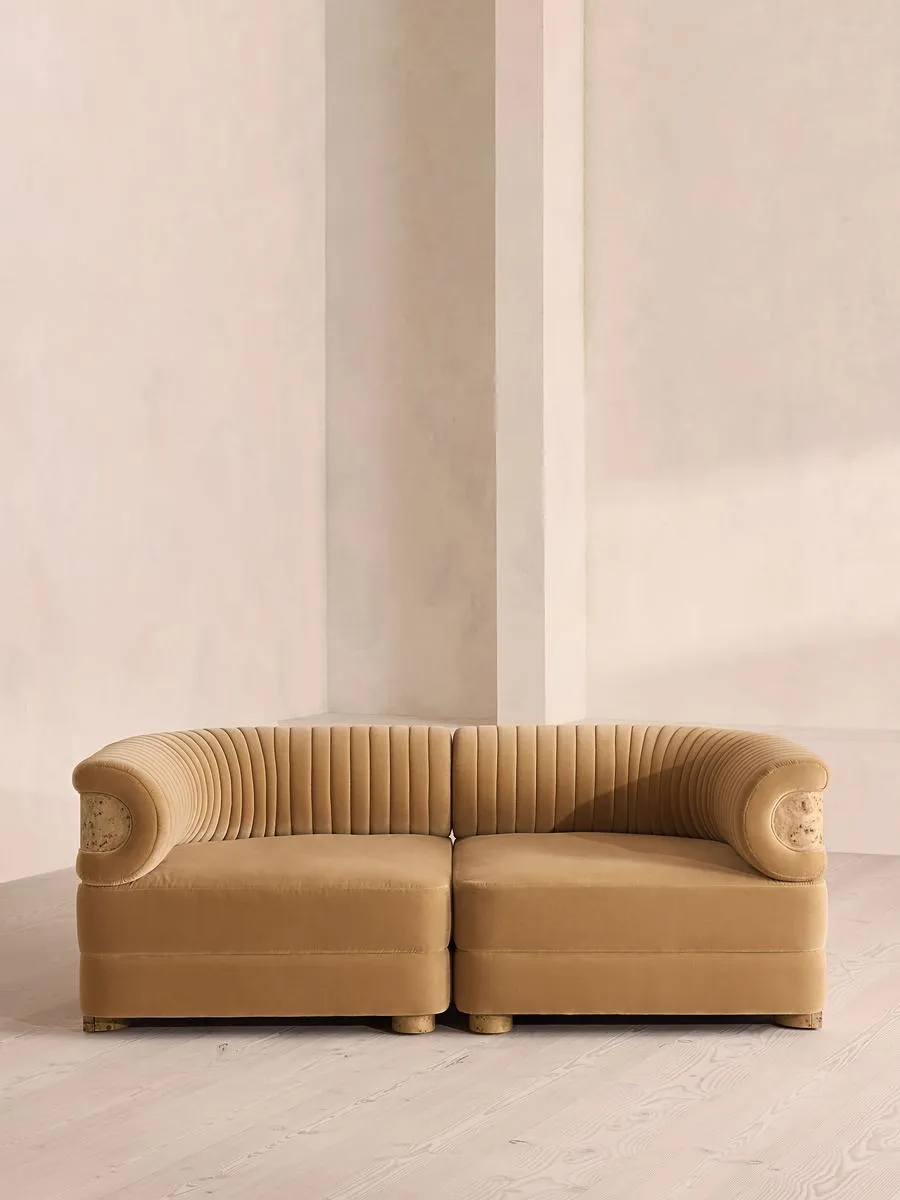 Caleb Modular Three Seater Sofa, Velvet, Camel, Blonde Burl