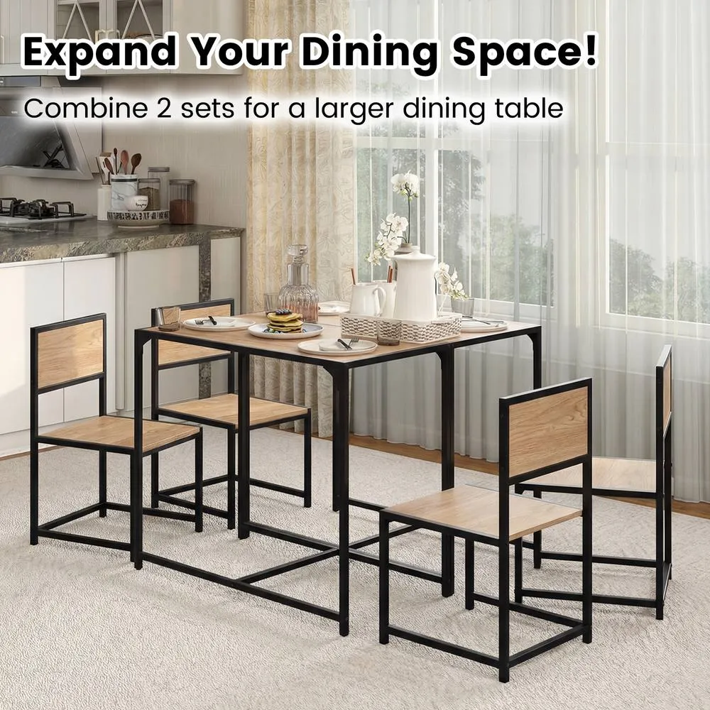 Costway 3 PCS Industrial Dining Table Set Rectangular Kitchen Table & 2 Chairs in Natural 4