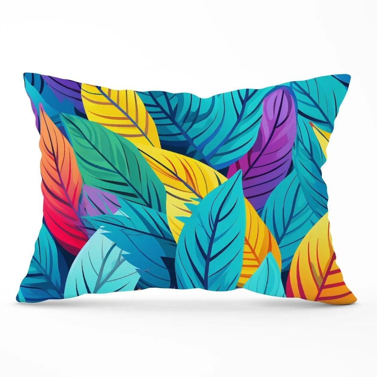 Warren Reed - Designer Bright Colourful Leaves Cushions in Blue