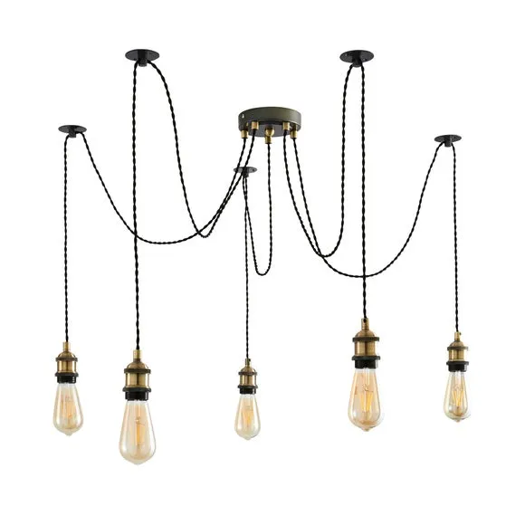 Logan 5 Light Spider Antique Brass Industrial Cluster Flex Ceiling Light 6