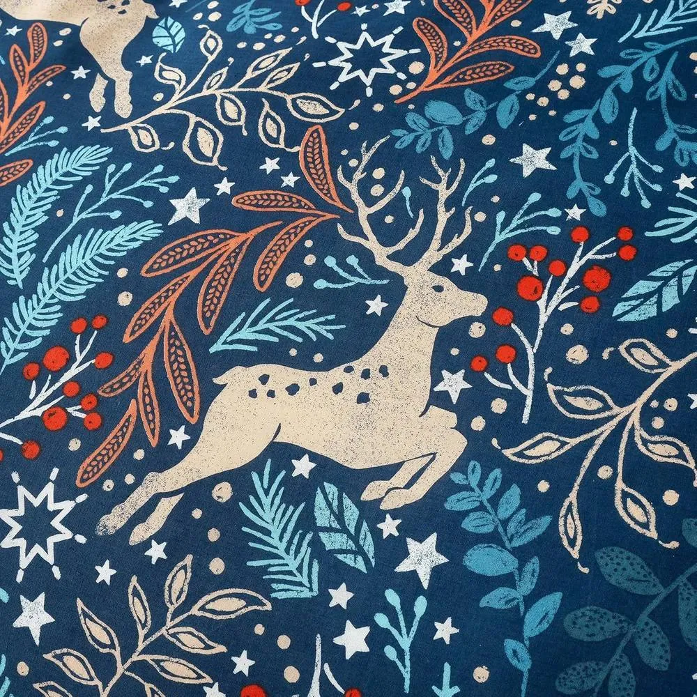 Portfolio Home Winter Stags Christmas Blue Duvet Cover Set in Navy 5