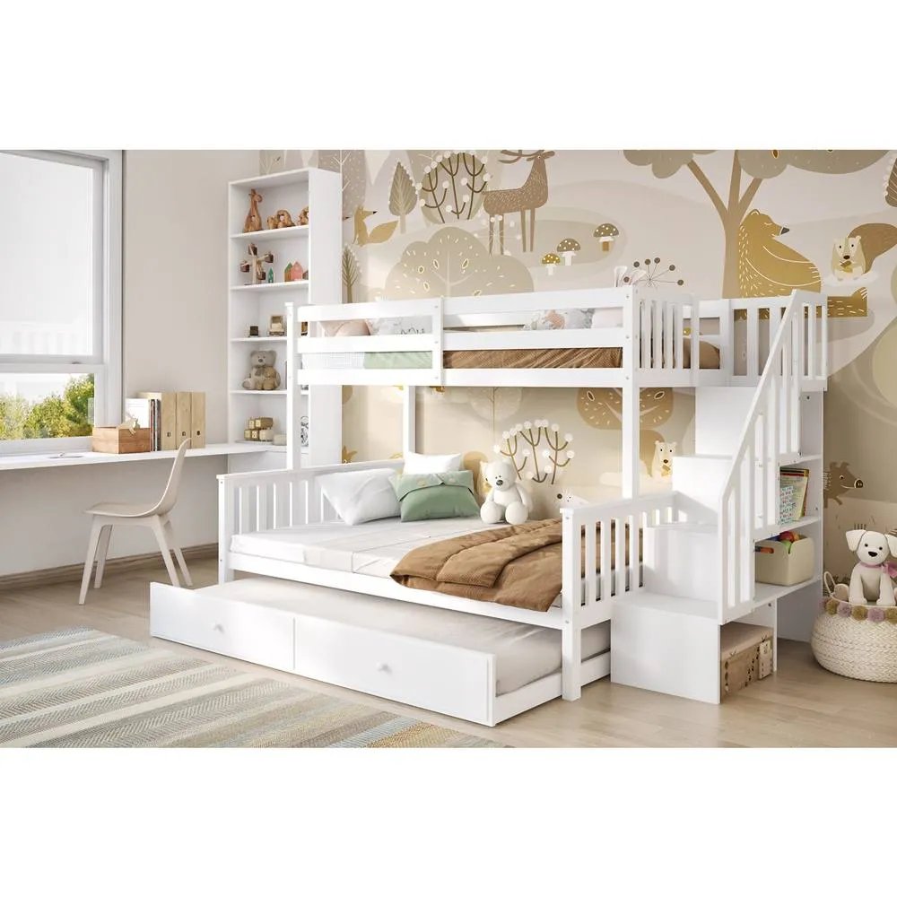 Flair Tag Triple Staircase Bunk Bed with Trundle in White 1