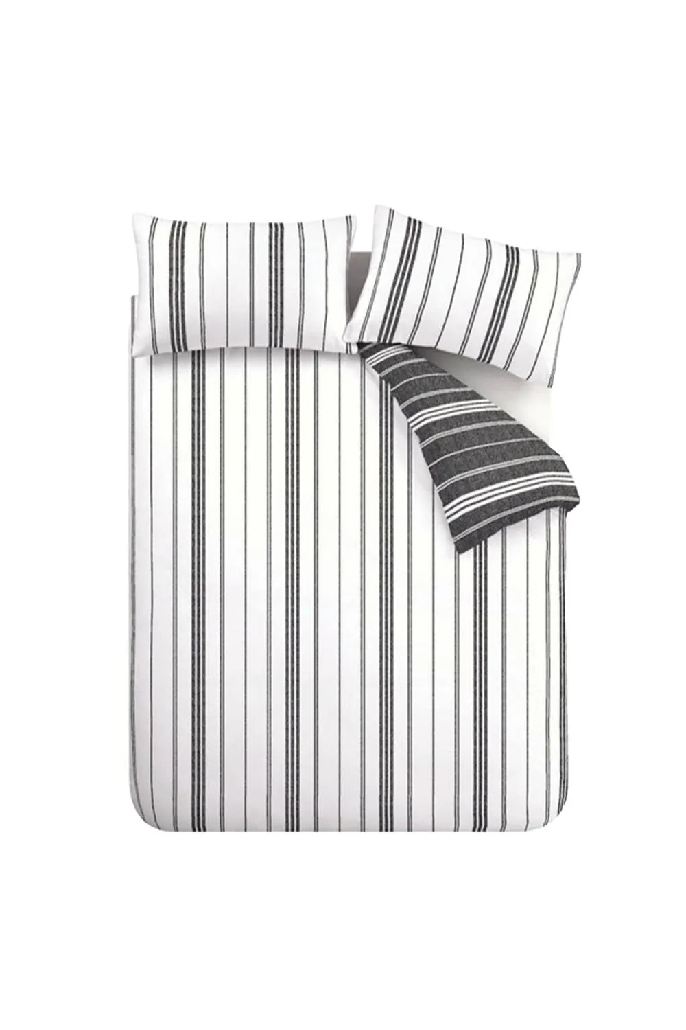Catherine Lansfield 'Harbour Stripe' Reversible Duvet Cover Set in Black 5