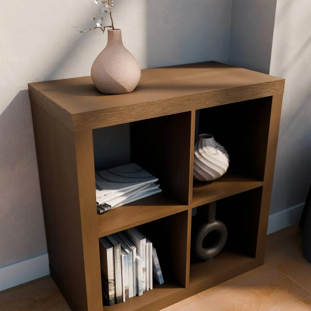 sweeek 2-level Cubic Bookshelf With 4 Compartments in Walnut 4