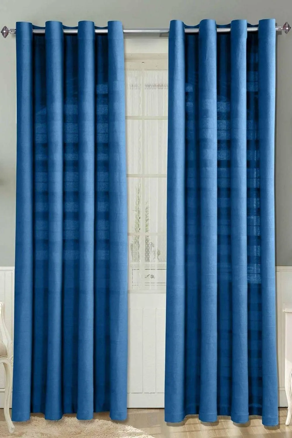Homescapes Cotton Rajput Ribbed Curtain Pair in Blue 1