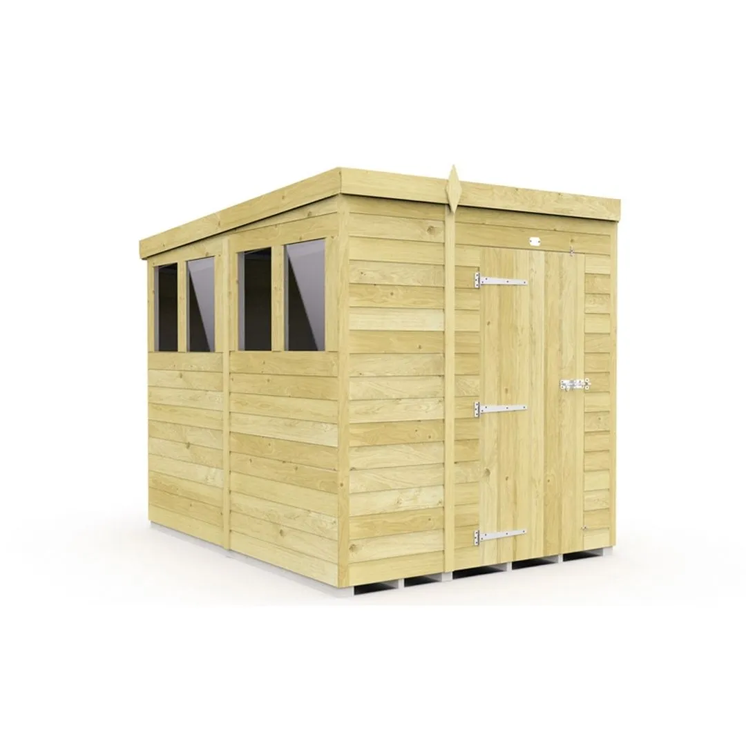 Buttercup Farm 5 x 8 Feet Pent Shed - Single Door W/ Windows - L231 x W158 x H201 cm in Brown