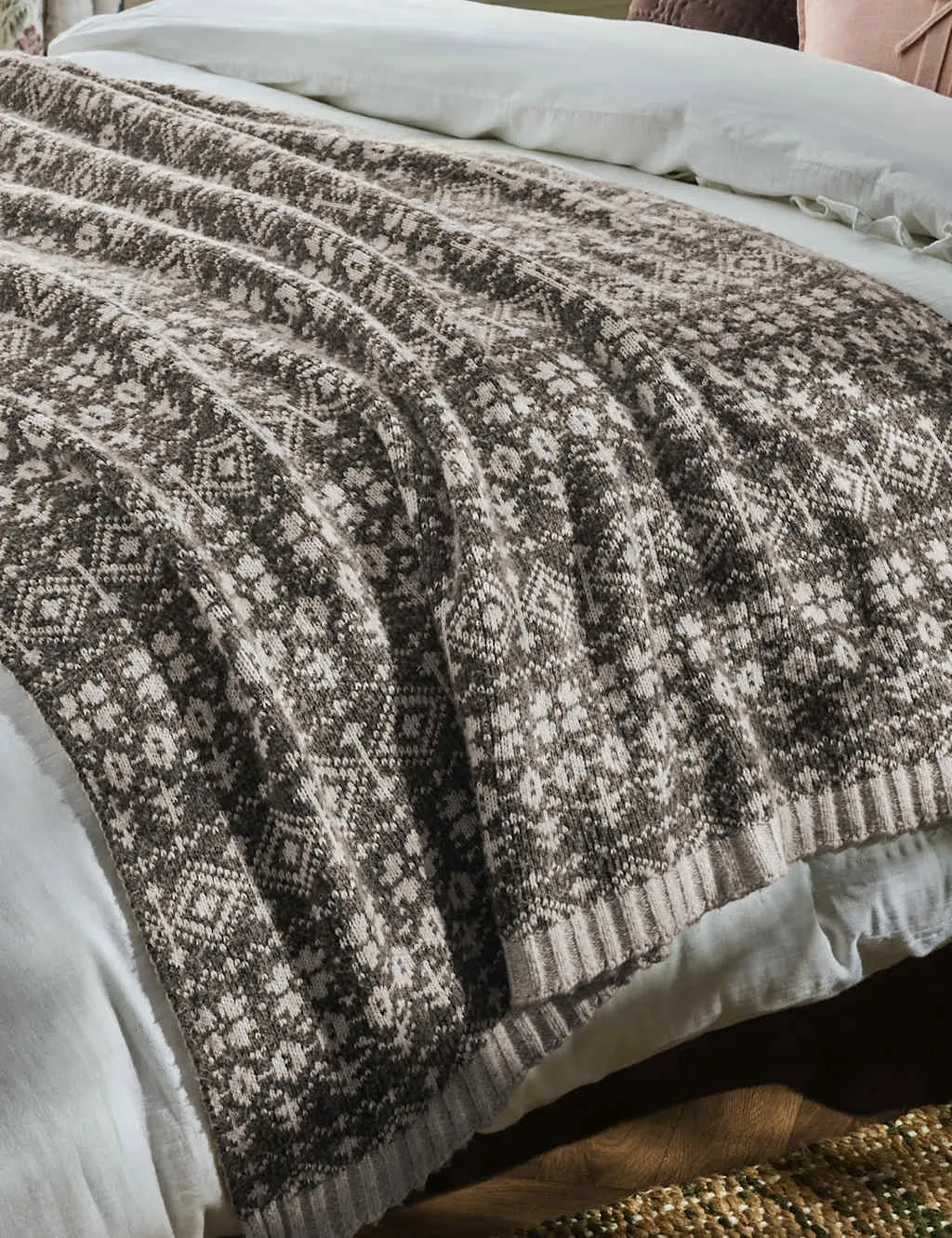 Laura Ashley Selsey Fair Isle Throw Brown Mix