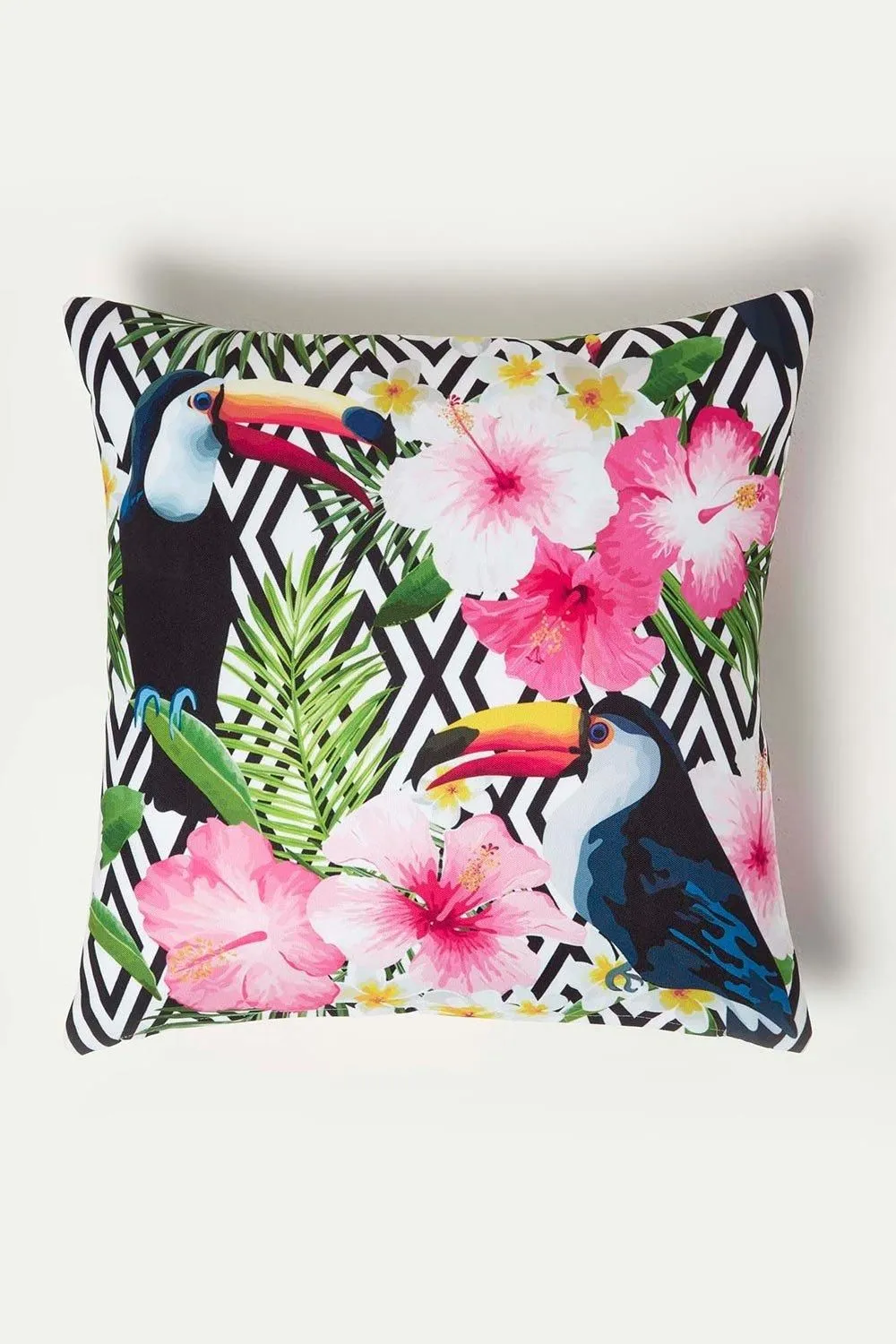 Homescapes Luxury Waterproof Tropical Toucan Outdoor Cushion 45 x 45 cm, Set of 2 in Pink 4