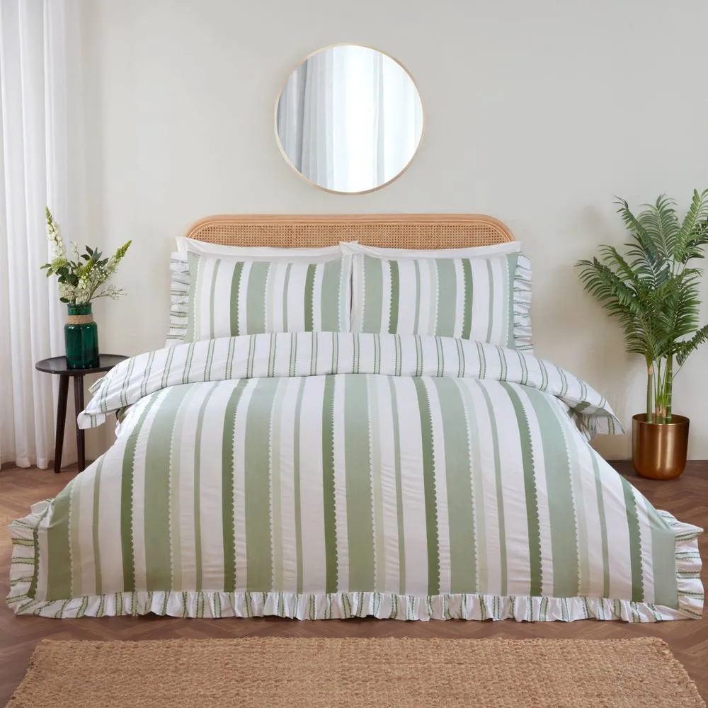 Rapport Home Maya Stripe Polycotton Reversible Duvet Cover Set with Pillowcase in Green 4