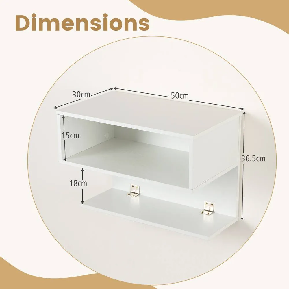 Costway Set of 2 Wall Mounted Bedside Tables Hanging Side Table in White 2