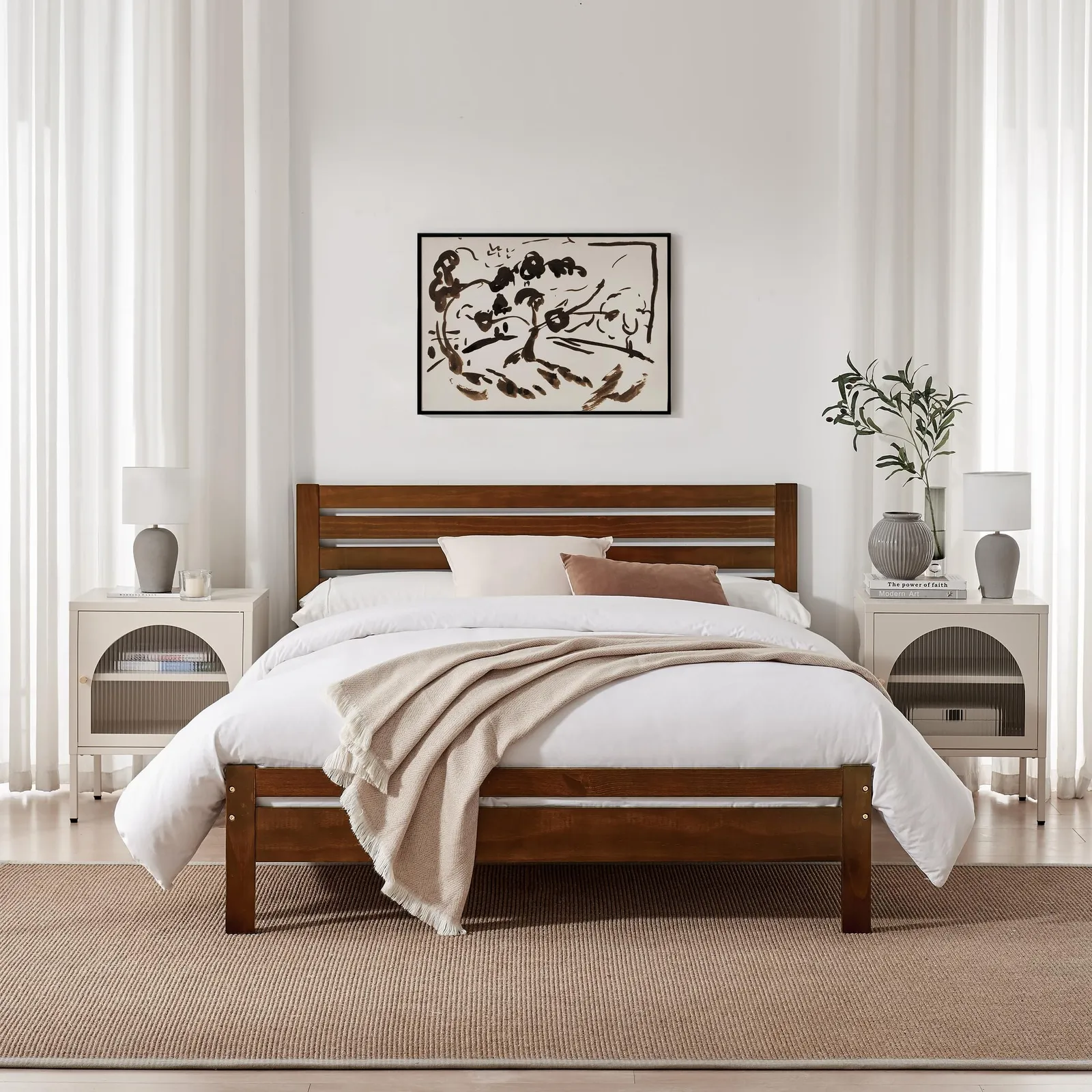 FurnitureboxUK Declan Solid Pine Double Bed Frame in Walnut 2
