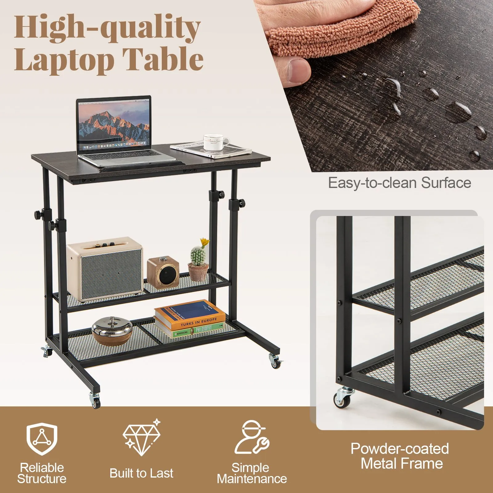 Costway Mobile Stand up Desk Height Adjustable Sit Stand Desk in Black 4
