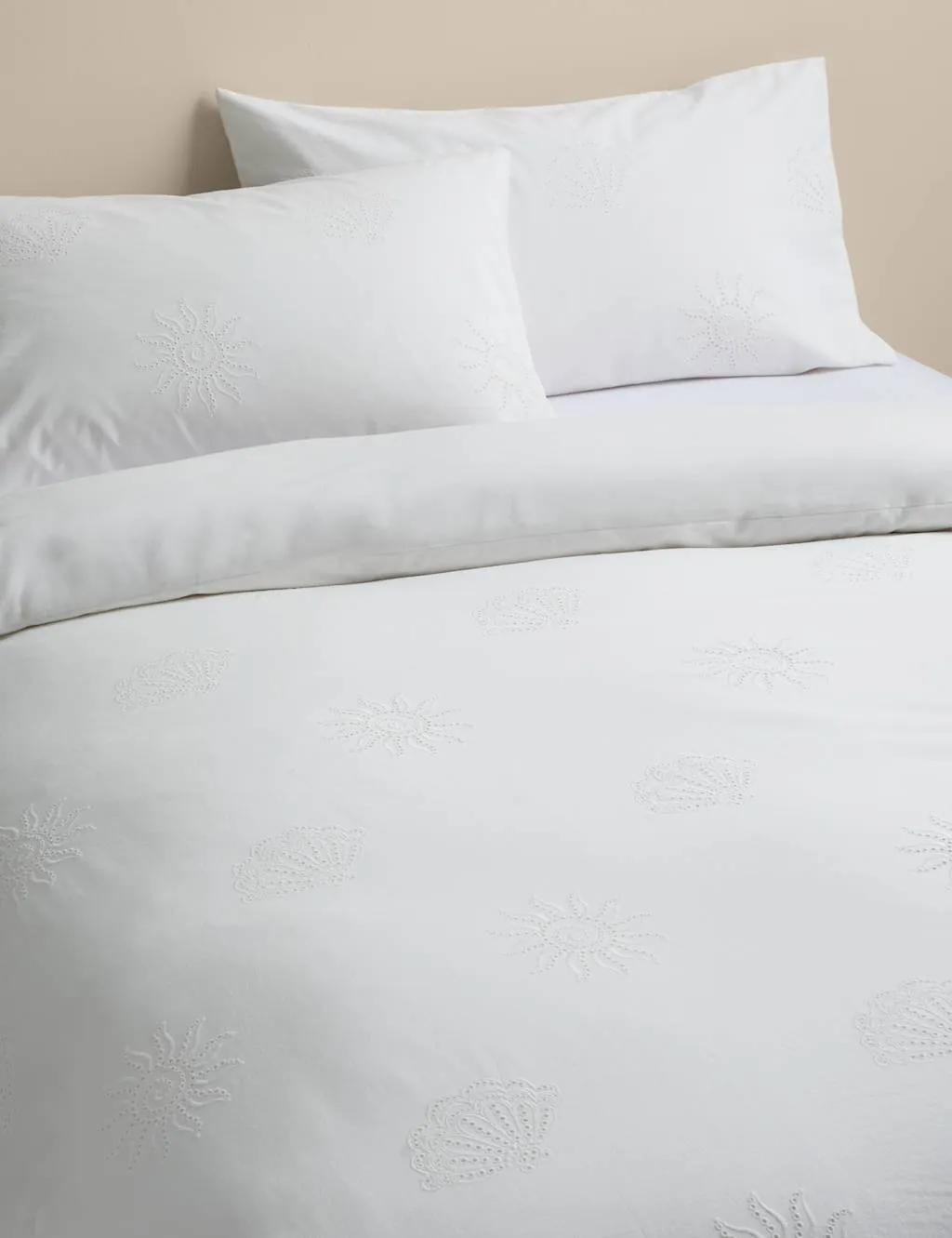 M&S Pure Cotton Coastal Broderie Bedding Set White