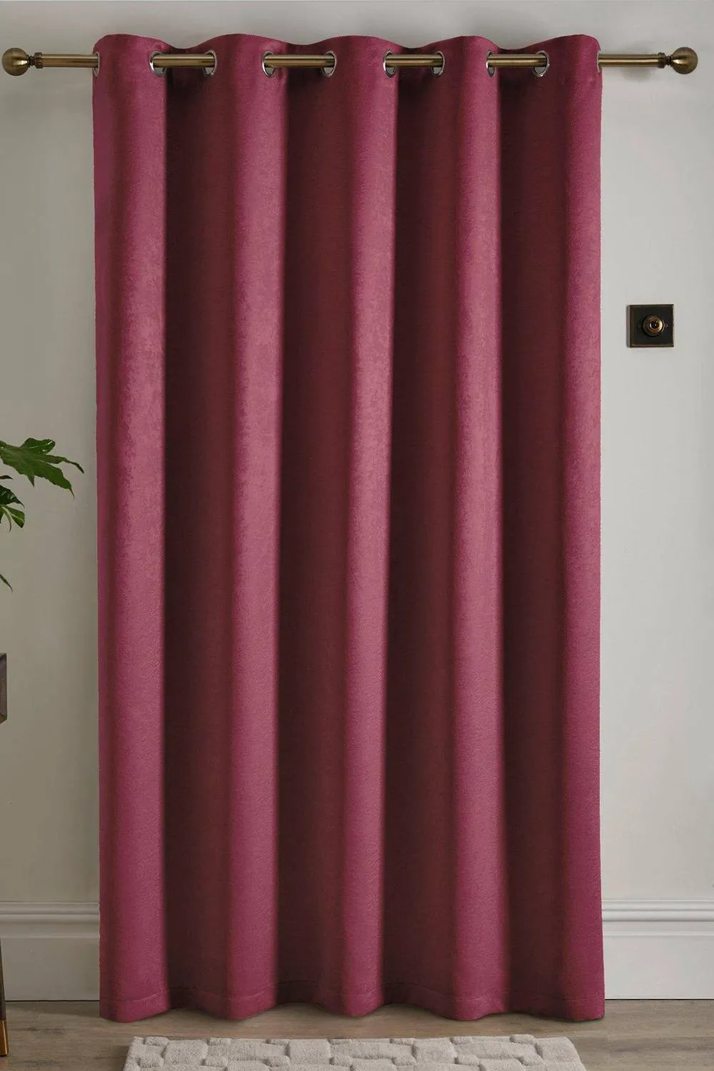 Fusion 'Strata' Dim out woven Eyelet Single Panel Door Curtain in Wine 2