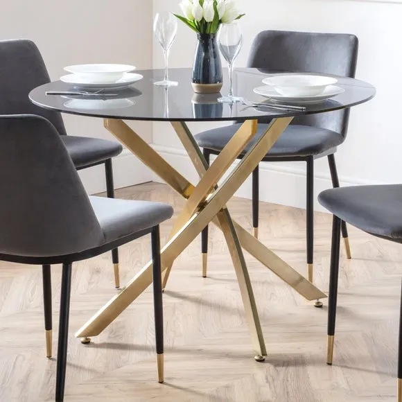 Montero 4 Seater Round Dining Table, Gold Top