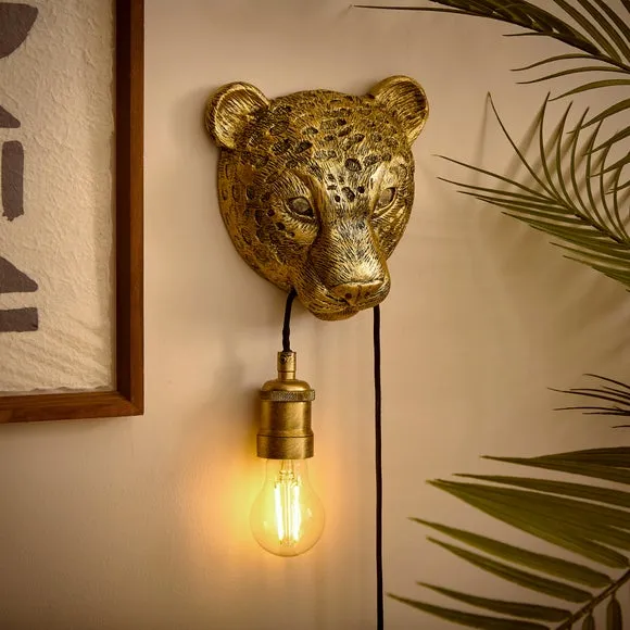 Kindra Leopard Exposed Bulb Plug In Wall Light 2