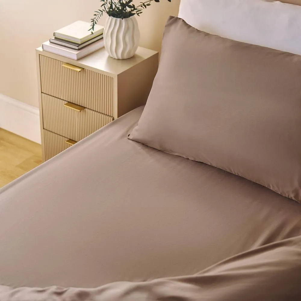 OHS Plain Bed Sheet Microfibre Deep Fitted Soft in Natural | Size: Single