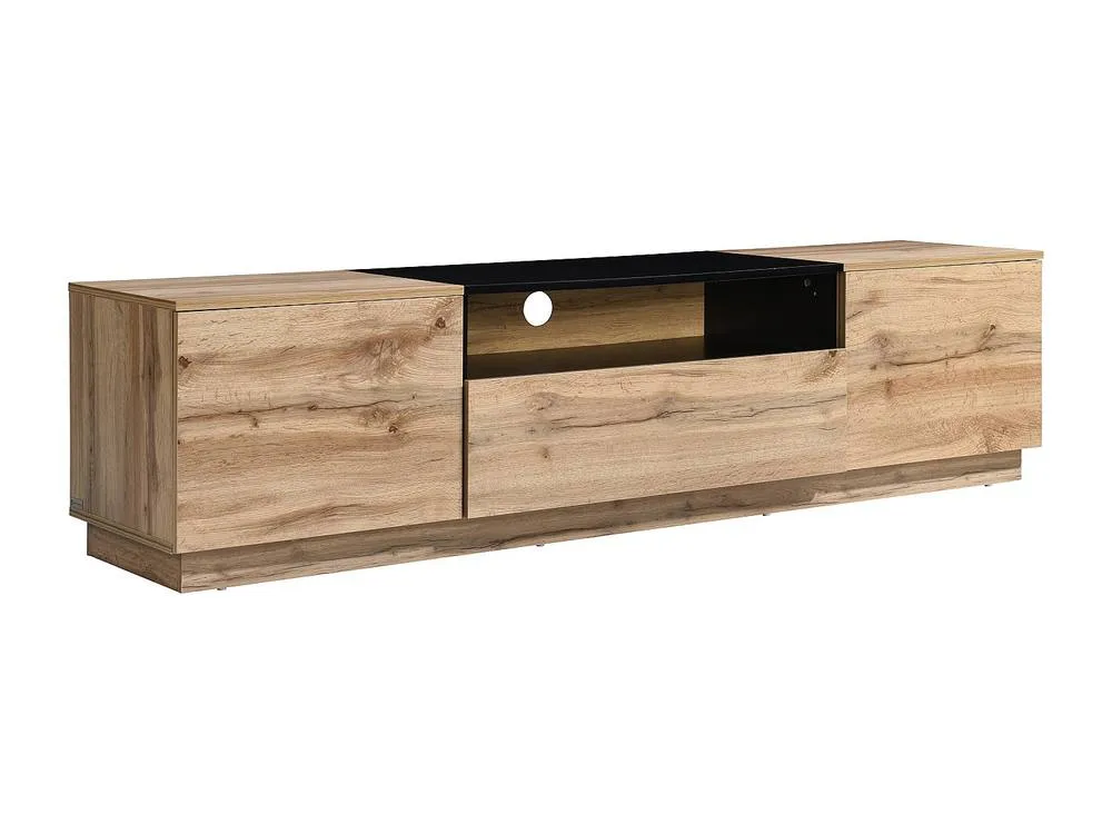 Vente-unique TV Stand With 2 Doors, 1 Drawer & 1 Shelf - Natural & Black 4