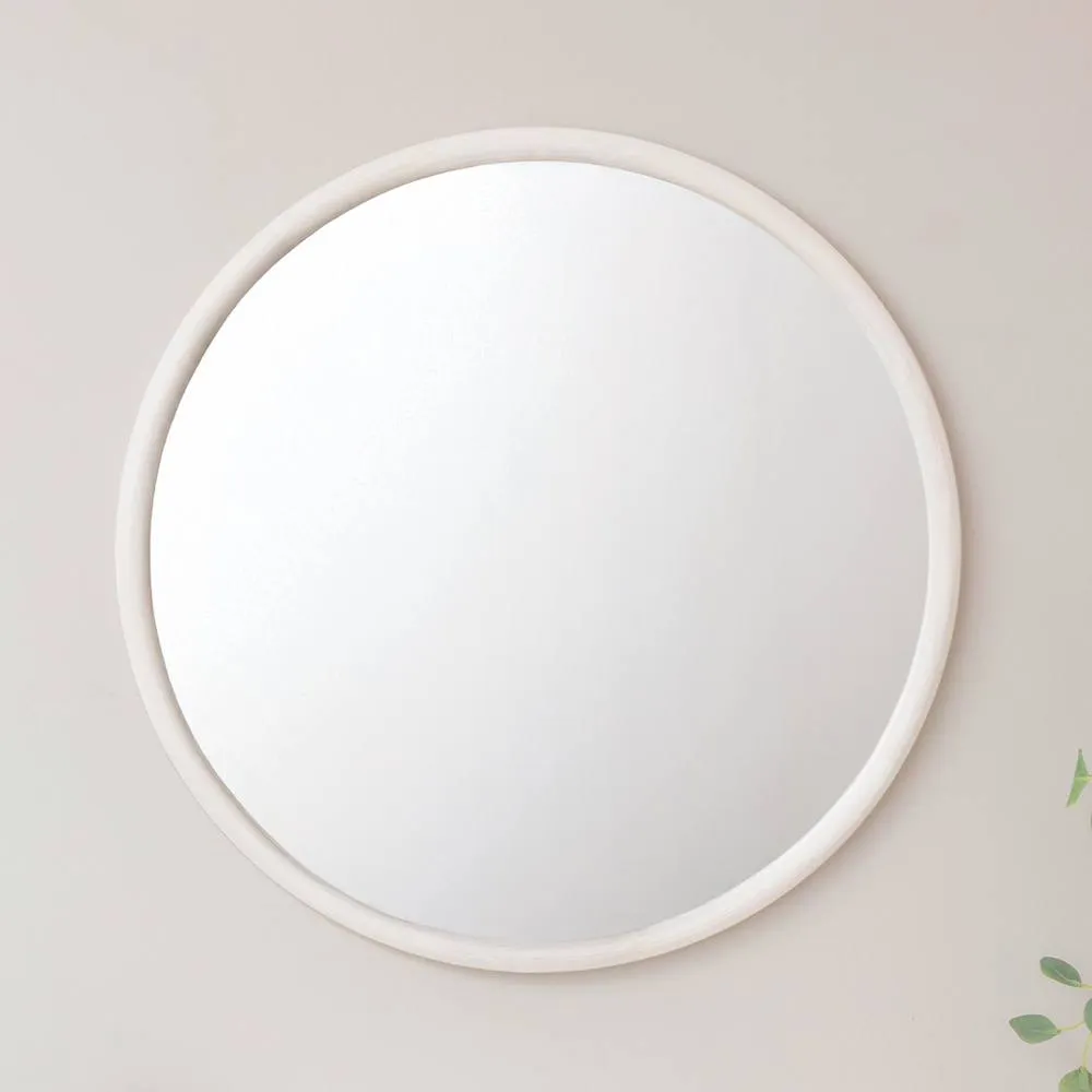 Melody Maison Large White Washed Wooden Round Wall Mirror - 80cm X 80cm 6