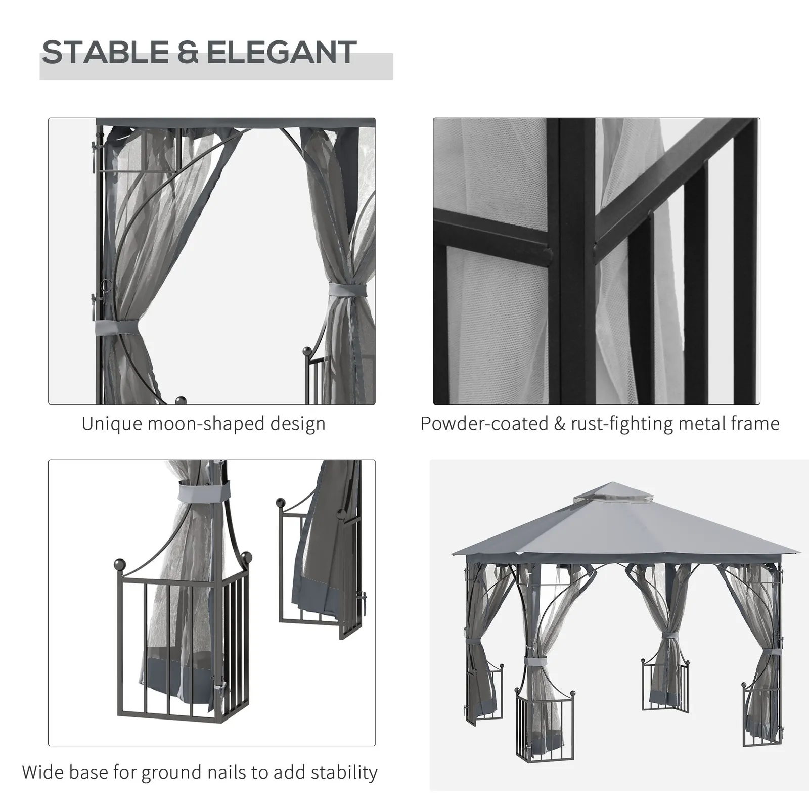 OUTSUNNY Gazebo Party Tent Canopy Sun Shade for Patio Garden 3x3(m) in Light Grey 5