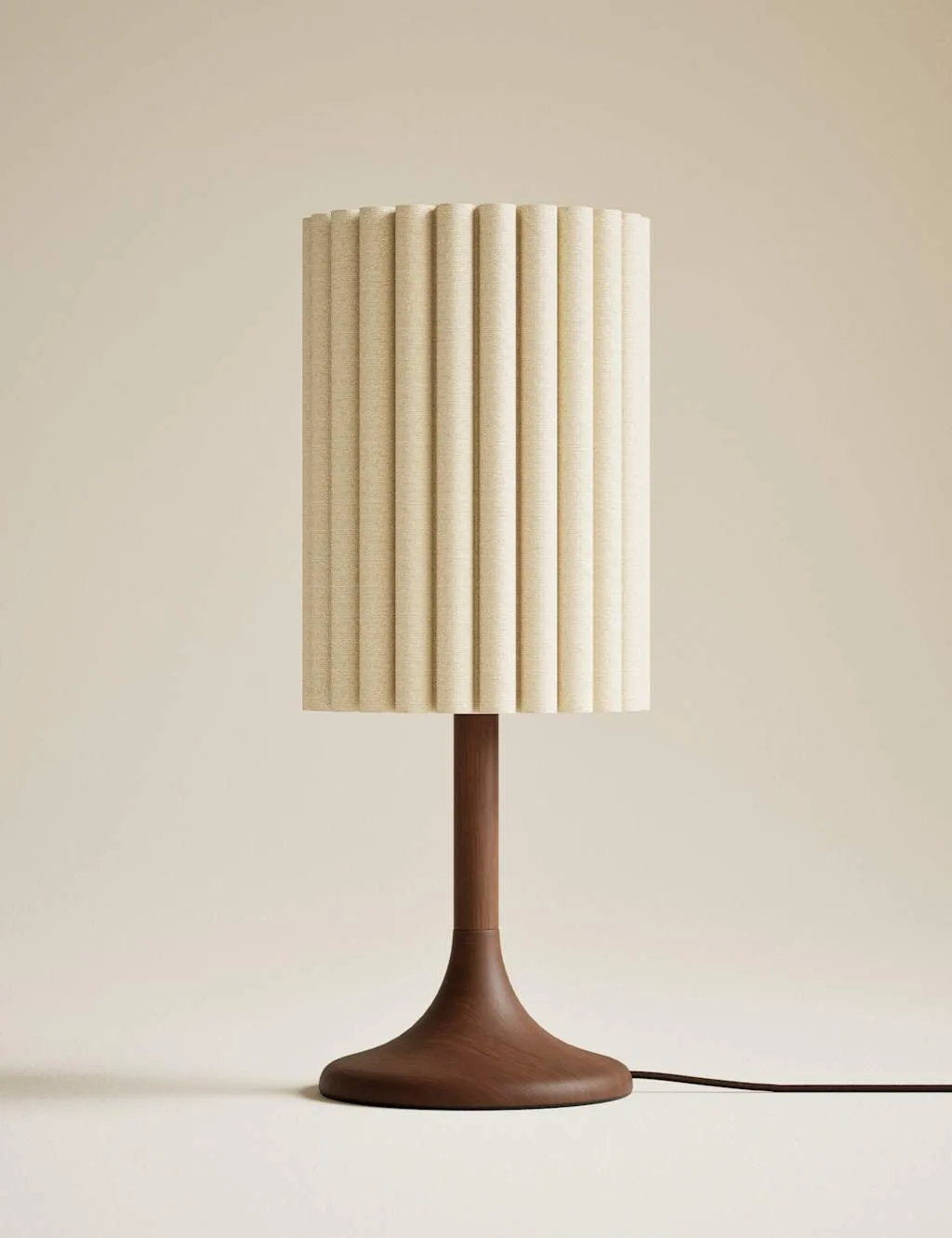 M&S Scalloped Shade Wooden Base Tall Table Lamp Brown