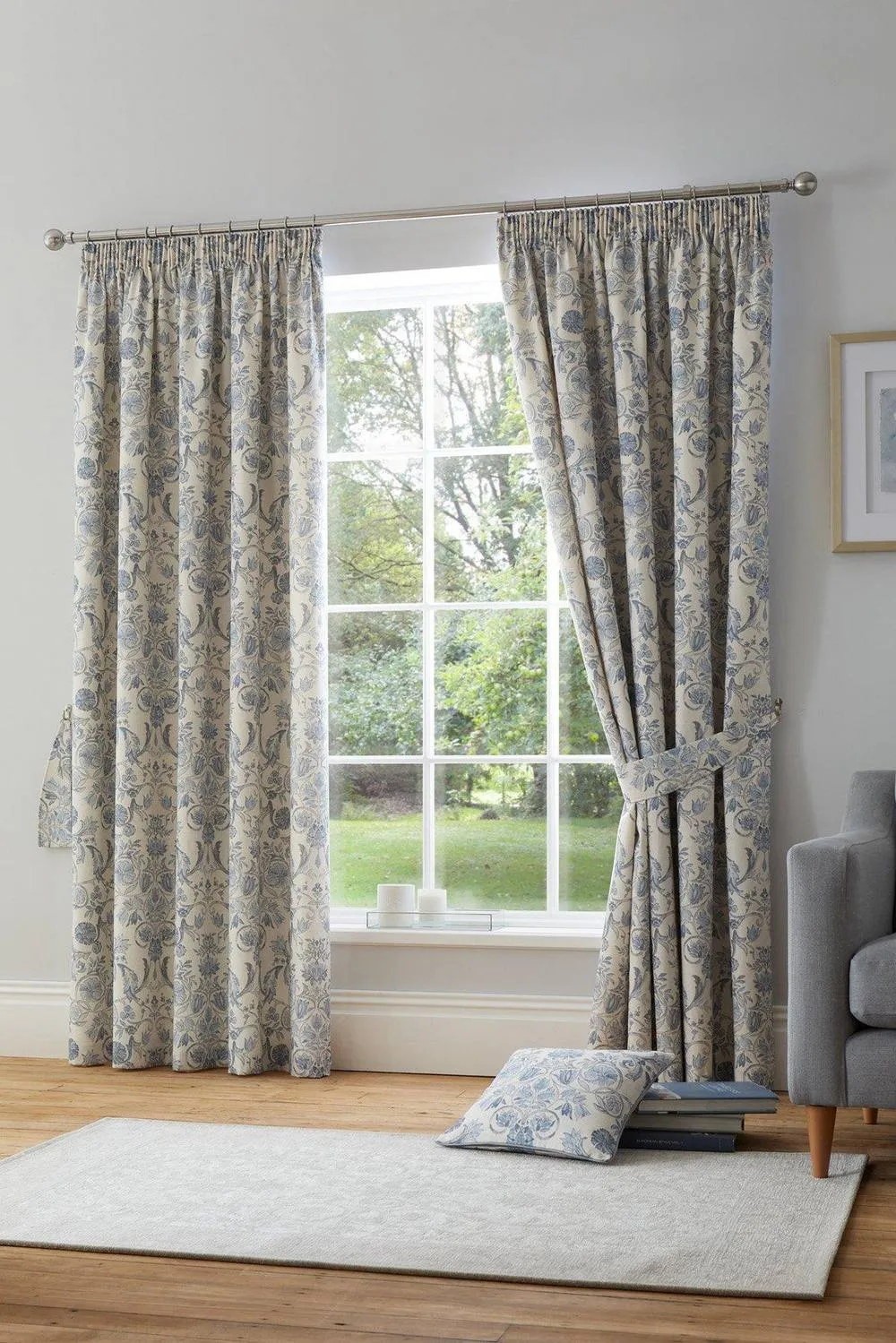Dreams & Drapes 'Averie' Pair of Pencil Pleat Curtains With Tie-Backs in Blue 2