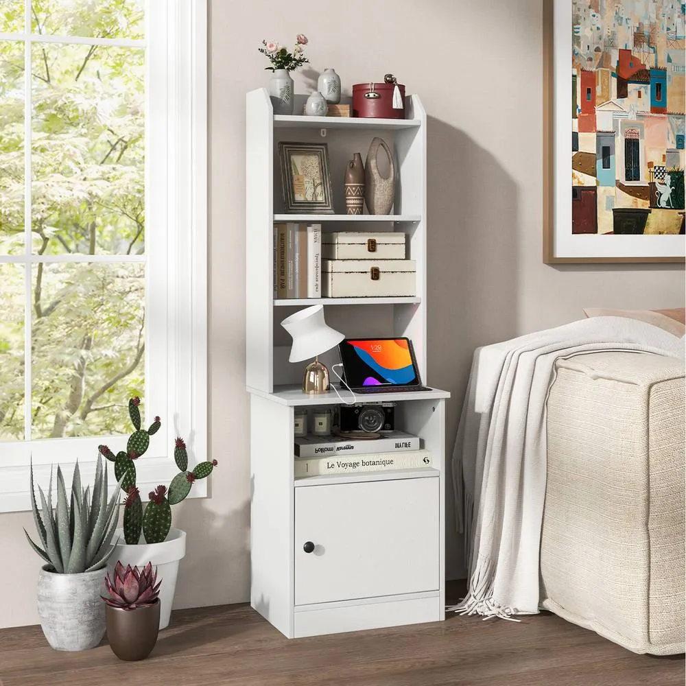 Costway 6-Tier Nightstand Bedside Tables Tall Night Stands w/5 Open Shelf in White 2