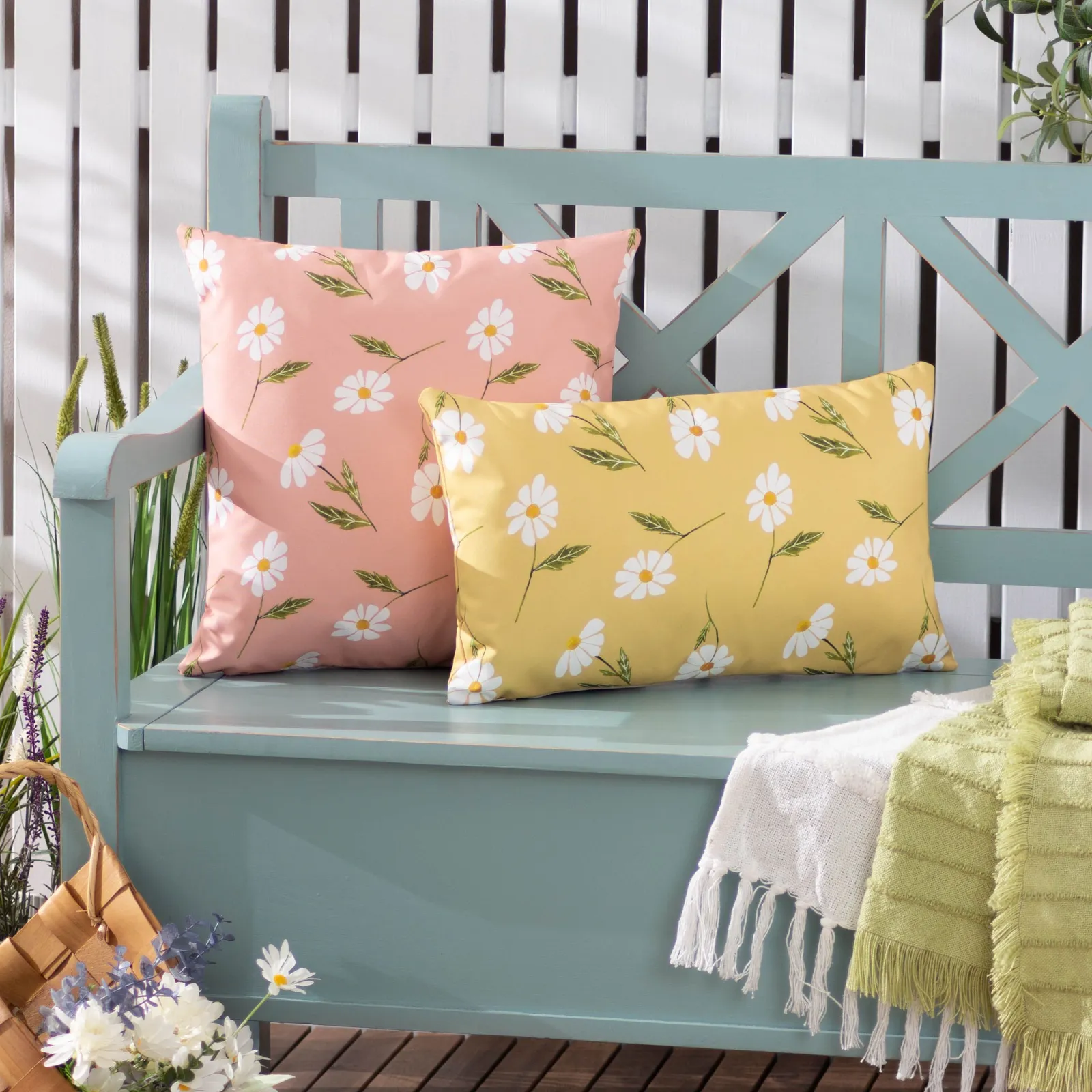 Wylder Daisies Floral Reversible Water & UV Resistant Outdoor Cushion in Yellow 2