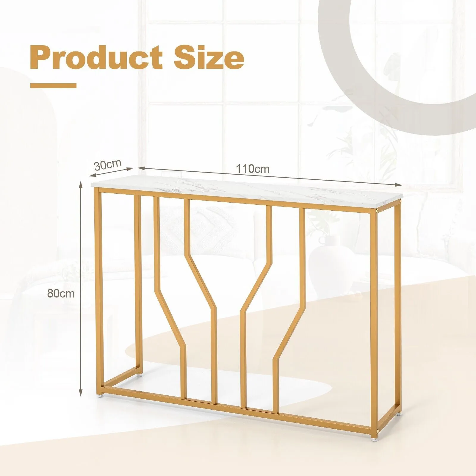Costway Modern Console Table Faux Marble Narrow Entryway Hallway Table Accent Desk 110cm in White 2