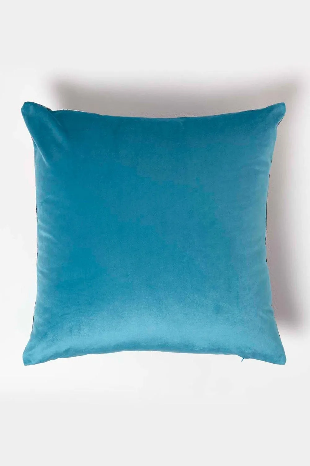 Homescapes Floral Peacock Black & Teal Filled Velvet Cushion 46 x 46 cm 3