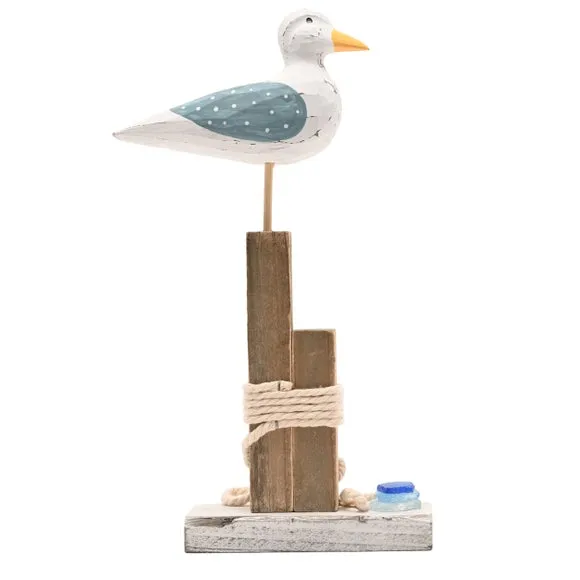 Love Life By The Sea Driftwood & Sea Glass Seagull on a Post Ornament 4
